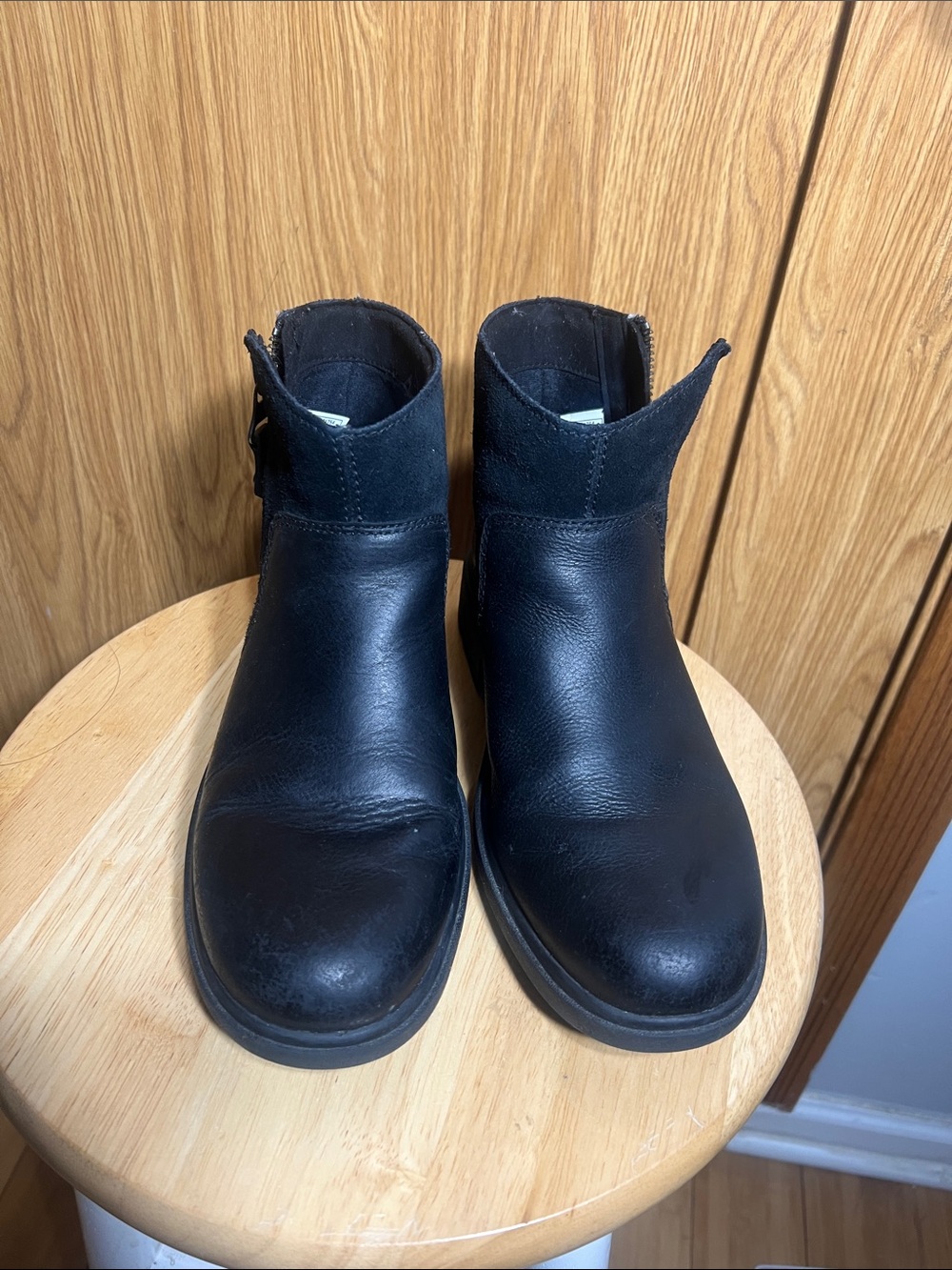 UGG Black Leather & Suede Ankle Booties